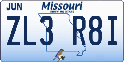 MO license plate ZL3R8I