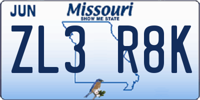 MO license plate ZL3R8K