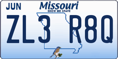 MO license plate ZL3R8Q