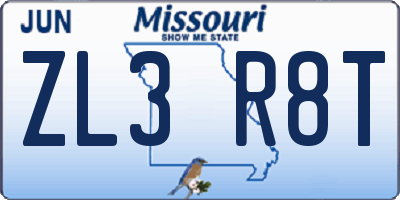 MO license plate ZL3R8T