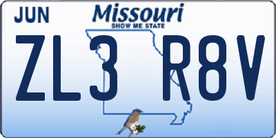 MO license plate ZL3R8V