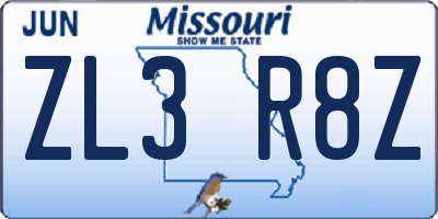 MO license plate ZL3R8Z