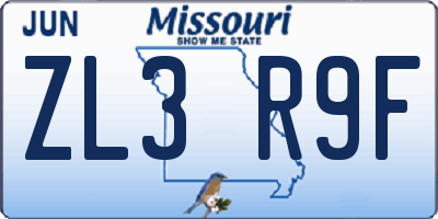 MO license plate ZL3R9F