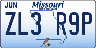 MO license plate ZL3R9P
