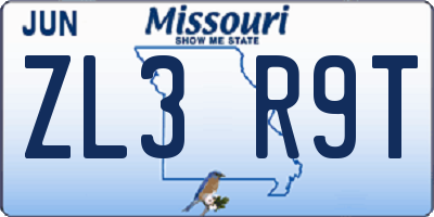 MO license plate ZL3R9T