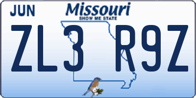 MO license plate ZL3R9Z