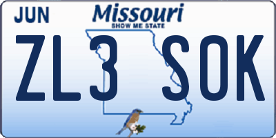 MO license plate ZL3S0K