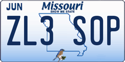 MO license plate ZL3S0P