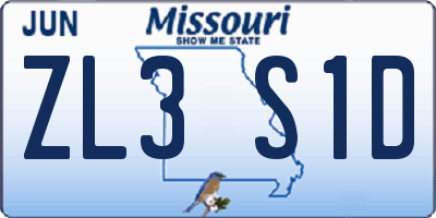 MO license plate ZL3S1D