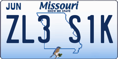 MO license plate ZL3S1K
