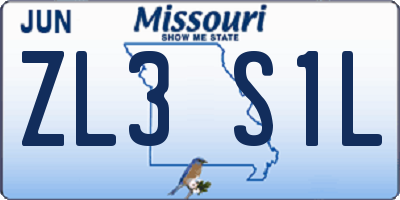 MO license plate ZL3S1L