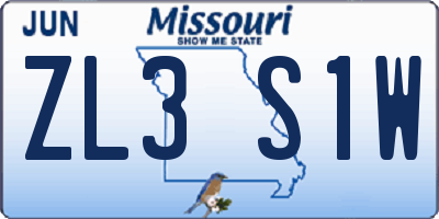 MO license plate ZL3S1W