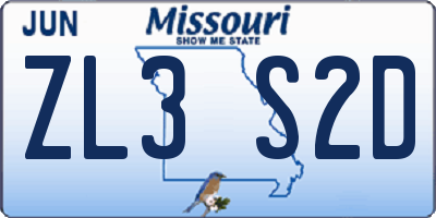 MO license plate ZL3S2D