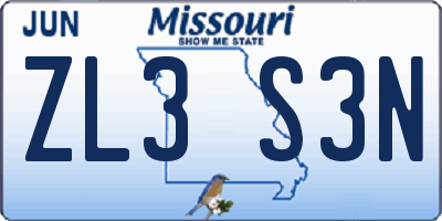 MO license plate ZL3S3N