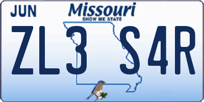 MO license plate ZL3S4R