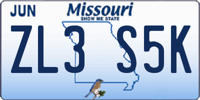 MO license plate ZL3S5K