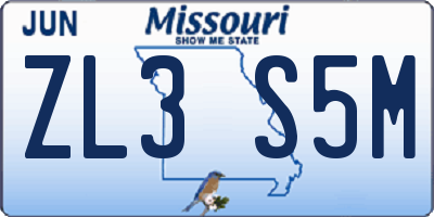 MO license plate ZL3S5M