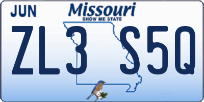 MO license plate ZL3S5Q