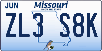 MO license plate ZL3S8K