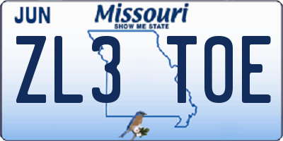 MO license plate ZL3T0E