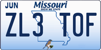 MO license plate ZL3T0F