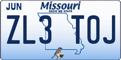 MO license plate ZL3T0J