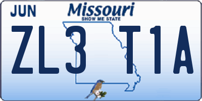 MO license plate ZL3T1A