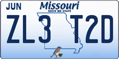 MO license plate ZL3T2D
