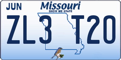 MO license plate ZL3T2O