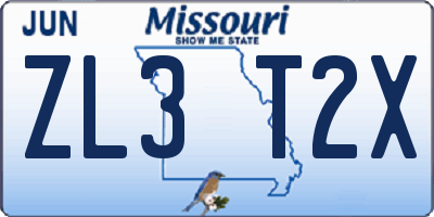 MO license plate ZL3T2X