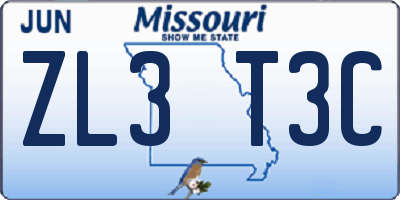 MO license plate ZL3T3C