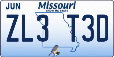 MO license plate ZL3T3D