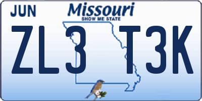 MO license plate ZL3T3K