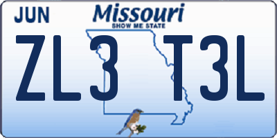 MO license plate ZL3T3L