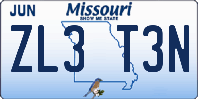 MO license plate ZL3T3N