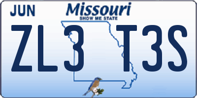 MO license plate ZL3T3S