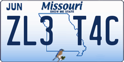 MO license plate ZL3T4C