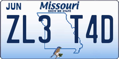 MO license plate ZL3T4D
