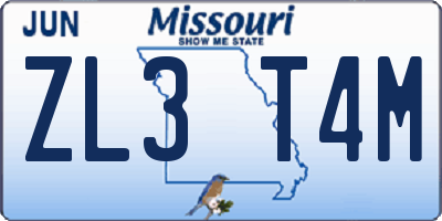 MO license plate ZL3T4M