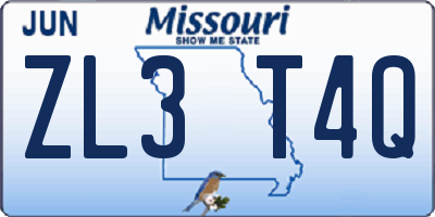 MO license plate ZL3T4Q