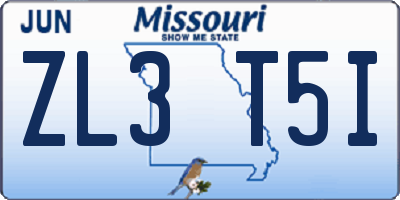 MO license plate ZL3T5I