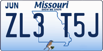 MO license plate ZL3T5J