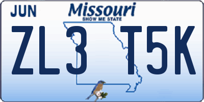 MO license plate ZL3T5K