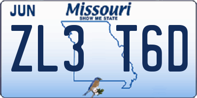 MO license plate ZL3T6D