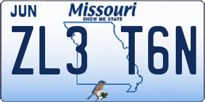 MO license plate ZL3T6N