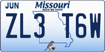 MO license plate ZL3T6W