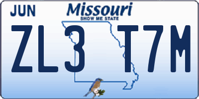 MO license plate ZL3T7M
