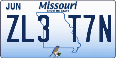 MO license plate ZL3T7N