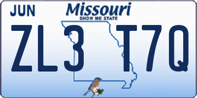 MO license plate ZL3T7Q