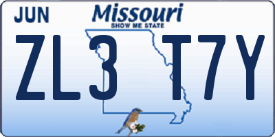 MO license plate ZL3T7Y